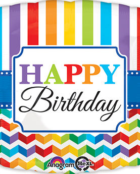 Happy Birthday Bright Stripe Chevron - JUMBO Balloon